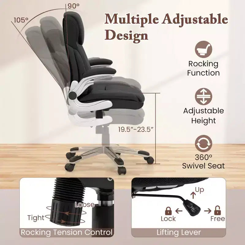 Chaise de bureau ergonomique en cuir PU pour dirigeants pivotante avec accoudoirs relevables Marron/Blanc/Noir