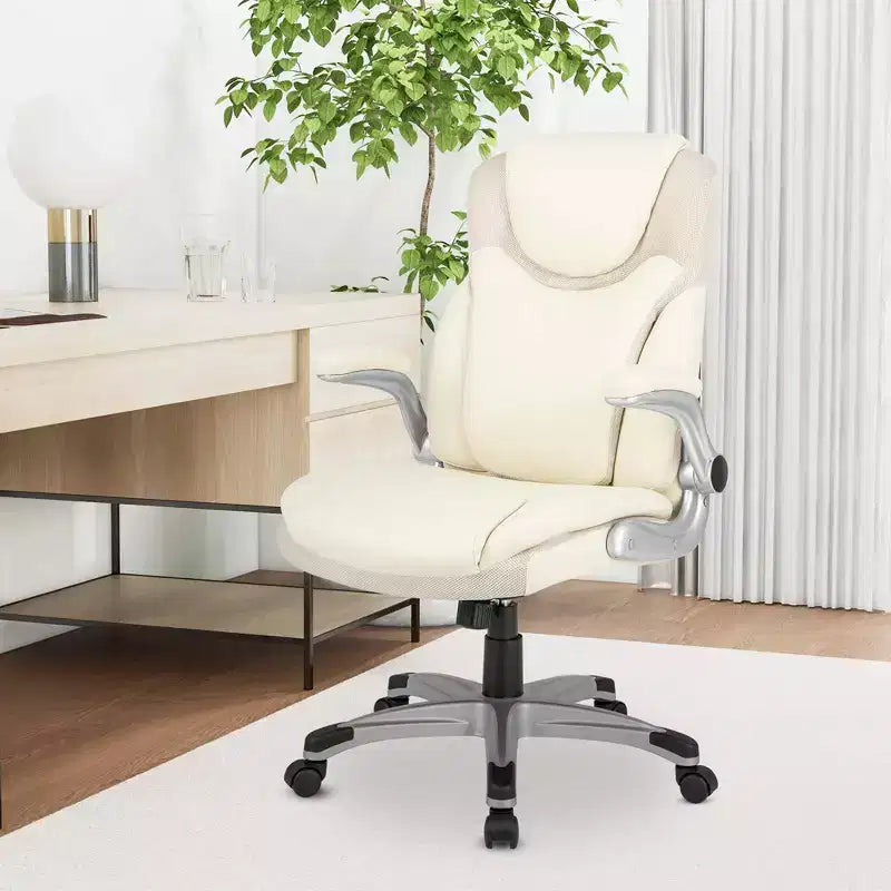 Chaise de bureau ergonomique en cuir PU pour dirigeants pivotante avec accoudoirs relevables Marron/Blanc/Noir