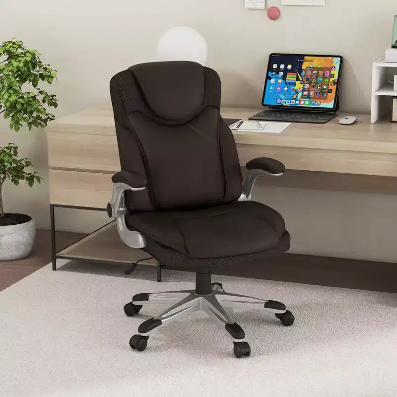 Chaise de bureau ergonomique en cuir PU pour dirigeants pivotante avec accoudoirs relevables Marron/Blanc/Noir