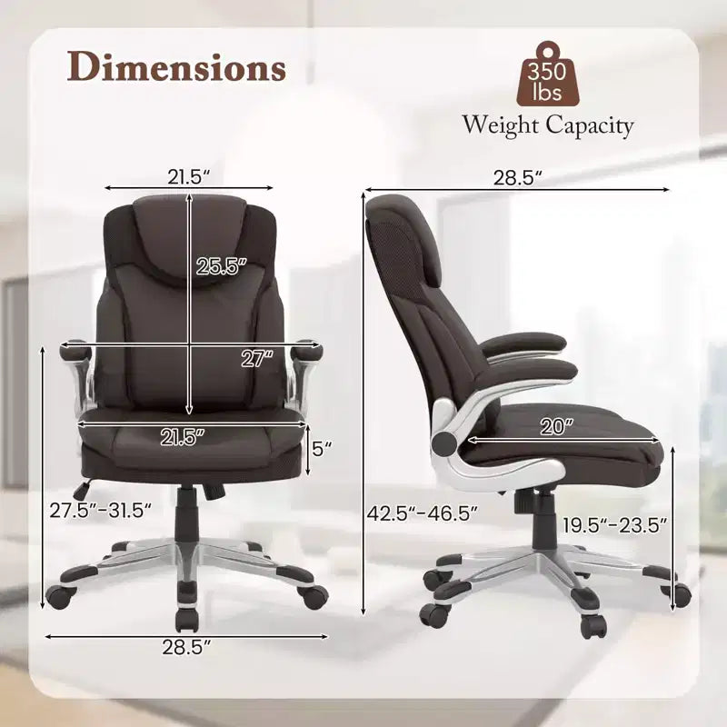 Chaise de bureau ergonomique en cuir PU pour dirigeants pivotante avec accoudoirs relevables Marron/Blanc/Noir