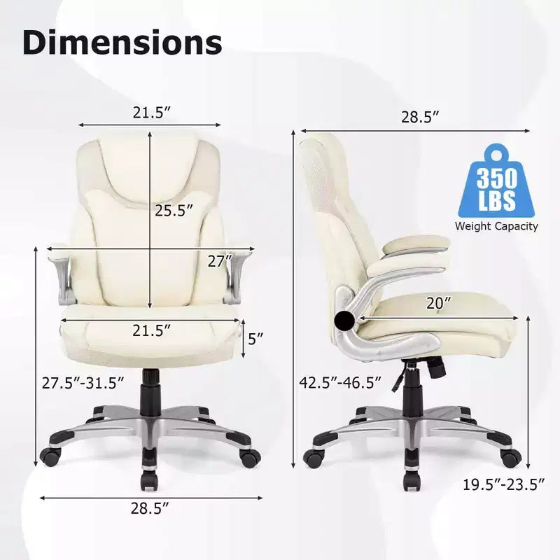 Chaise de bureau ergonomique en cuir PU pour dirigeants pivotante avec accoudoirs relevables Marron/Blanc/Noir