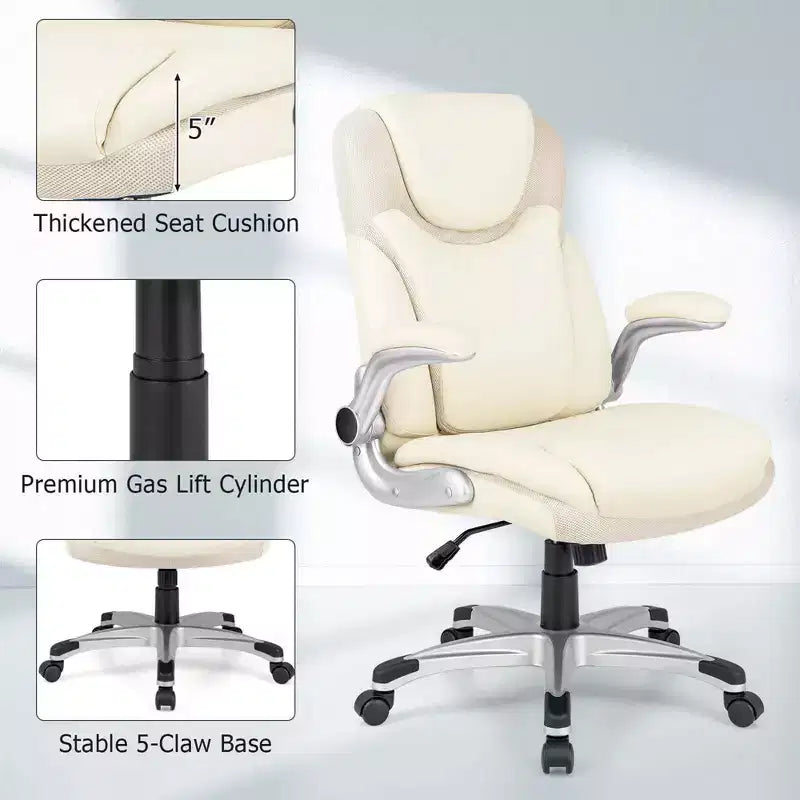 Chaise de bureau ergonomique en cuir PU pour dirigeants pivotante avec accoudoirs relevables Marron/Blanc/Noir