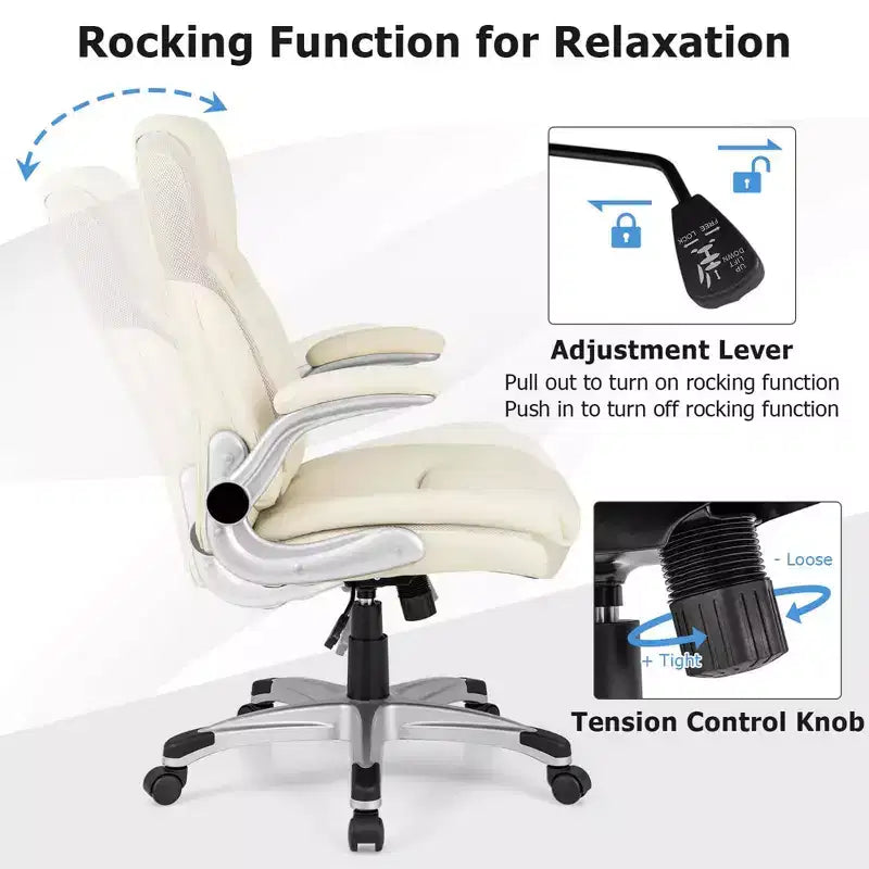 Chaise de bureau ergonomique en cuir PU pour dirigeants pivotante avec accoudoirs relevables Marron/Blanc/Noir