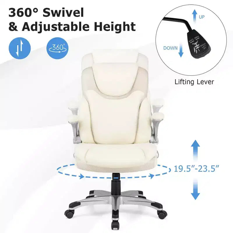 Chaise de bureau ergonomique en cuir PU pour dirigeants pivotante avec accoudoirs relevables Marron/Blanc/Noir
