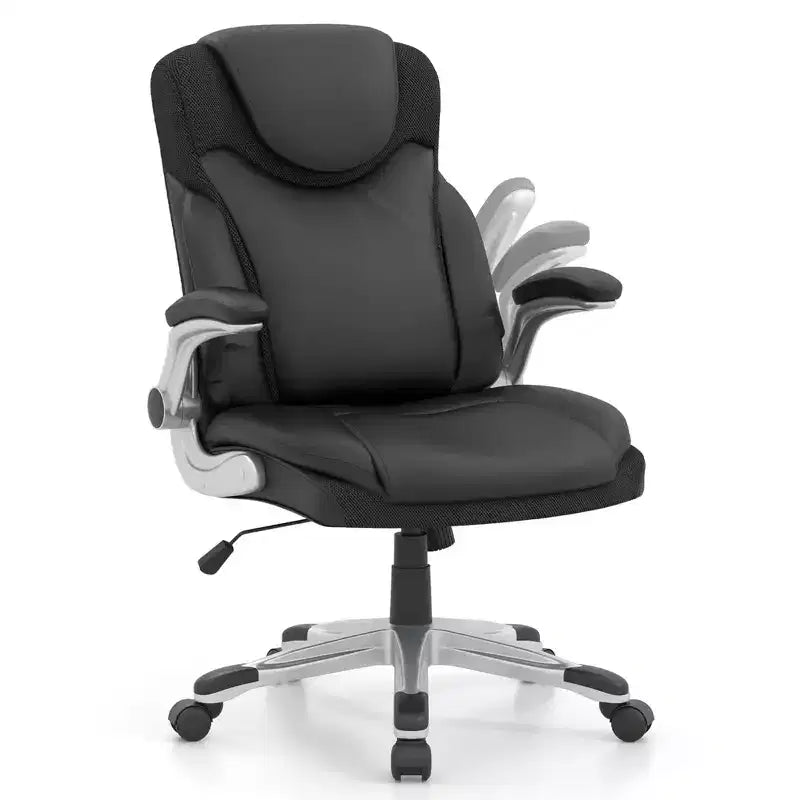 Chaise de bureau ergonomique en cuir PU pour dirigeants pivotante avec accoudoirs relevables Marron/Blanc/Noir