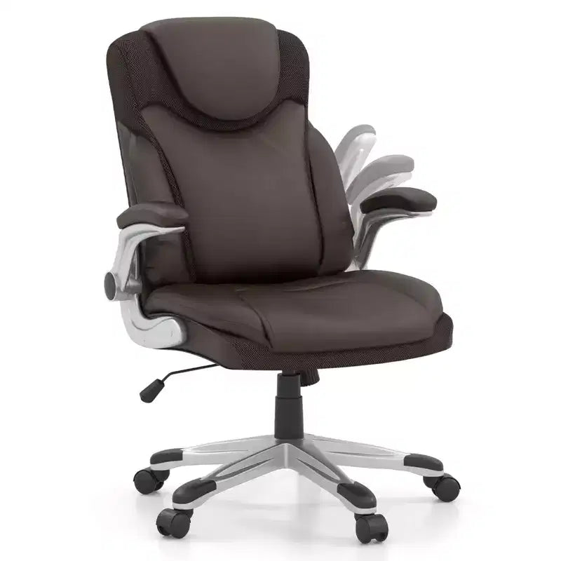 Chaise de bureau ergonomique en cuir PU pour dirigeants pivotante avec accoudoirs relevables Marron/Blanc/Noir