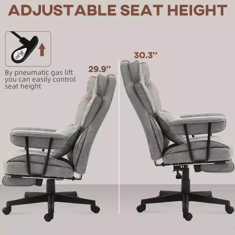 Fauteuil de bureau de direction de 180 kg, grand et haut avec repose-pieds, soutien lombaire et fonction d'inclinaison.