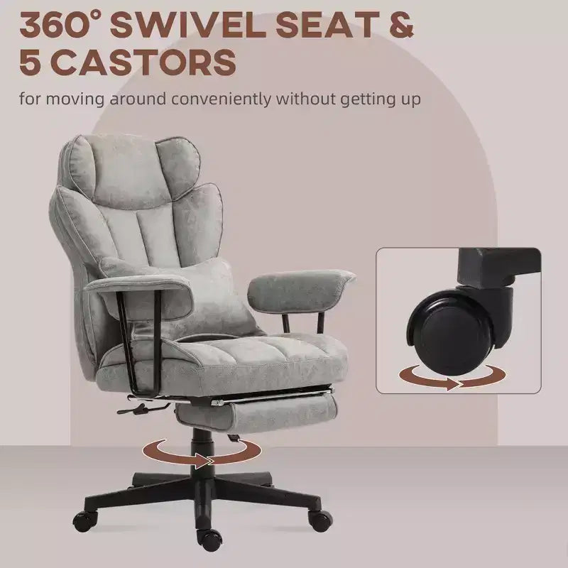 Fauteuil de bureau de direction de 180 kg, grand et haut avec repose-pieds, soutien lombaire et fonction d'inclinaison.