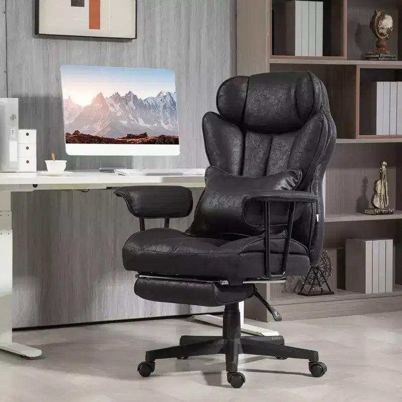 Fauteuil de bureau de direction de 180 kg, grand et haut avec repose-pieds, soutien lombaire et fonction d'inclinaison.