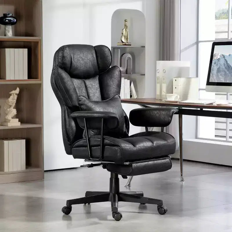 Fauteuil de bureau de direction de 180 kg, grand et haut avec repose-pieds, soutien lombaire et fonction d'inclinaison.