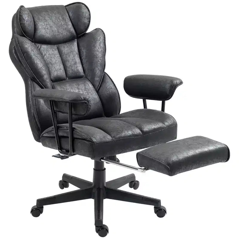 Fauteuil de bureau de direction de 180 kg, grand et haut avec repose-pieds, soutien lombaire et fonction d'inclinaison.