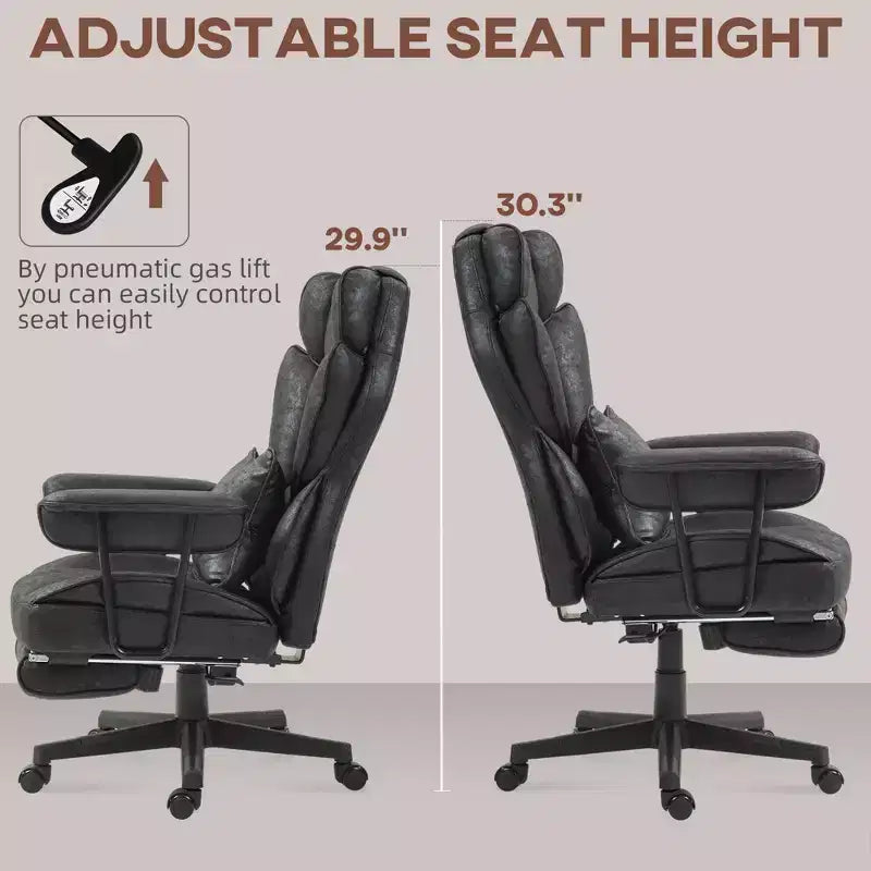 Fauteuil de bureau de direction de 180 kg, grand et haut avec repose-pieds, soutien lombaire et fonction d'inclinaison.
