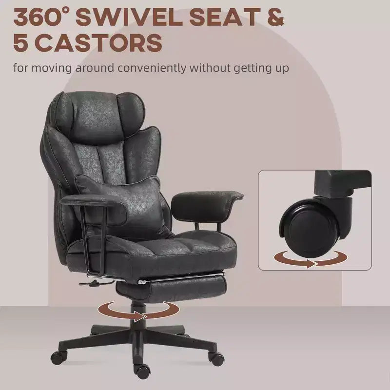 Fauteuil de bureau de direction de 180 kg, grand et haut avec repose-pieds, soutien lombaire et fonction d'inclinaison.